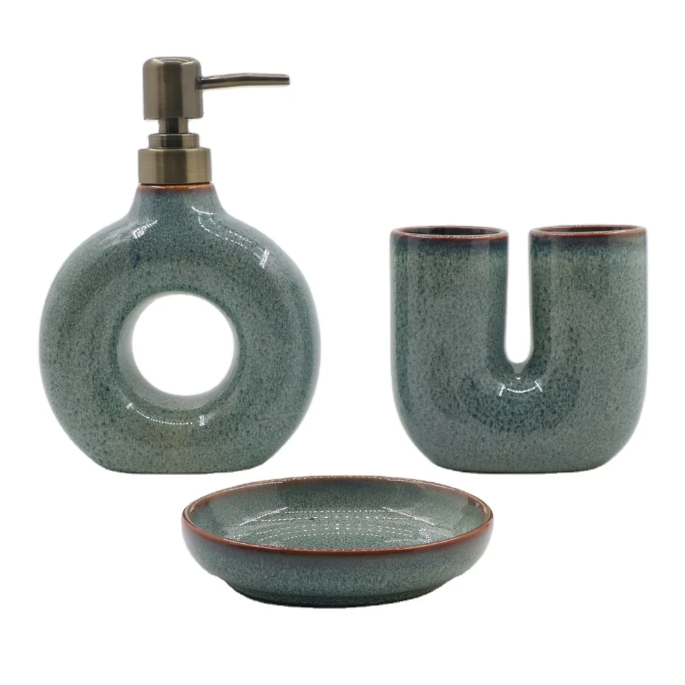Modern 3PCS Luxury Pearl Glazed Ceramic Bathroom Fittings Accessories Sets Irregular U shape Bathroom sets for Home and Hotel
