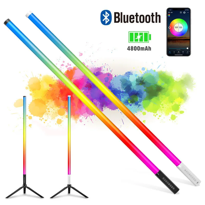 Smart Synkitt App Control Rechargeable Battery 4800mAh T10 4ft Rgb Led Tube Light bar Colorful Change Studio Video Light