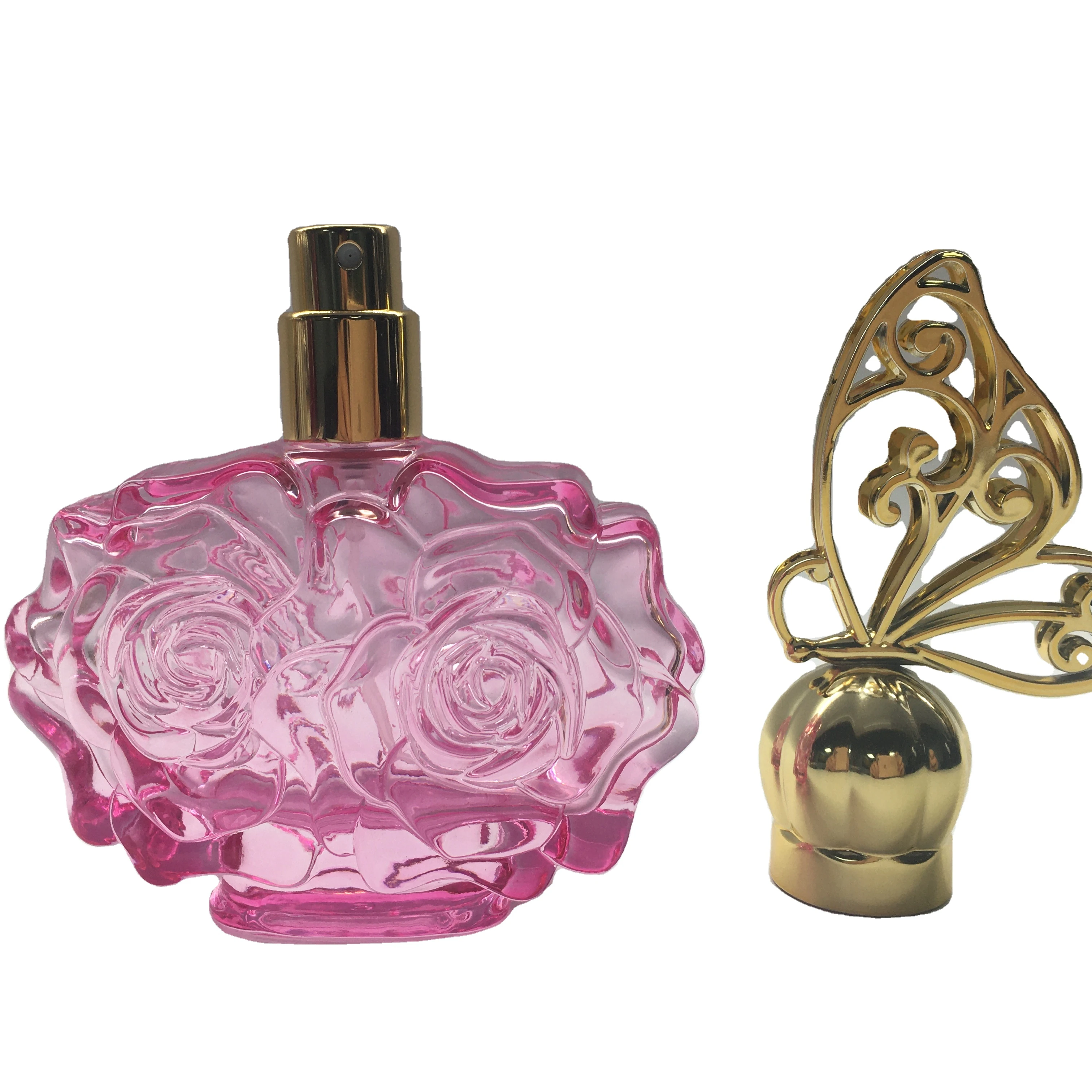 wholesale glass perfume bottle unique design bottle shape with butterfly plastic cap customized glass bottles
