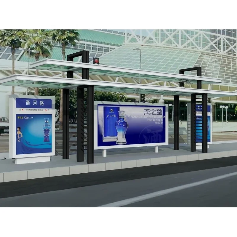 Factory Made Advertising Display Bus Shelter Station Modern City Durable Structure Bus Station Smart Bus Shelter for Sale