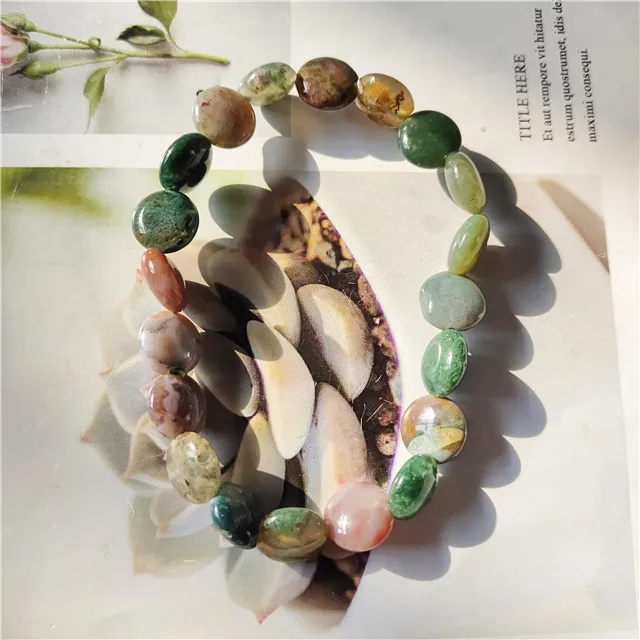 New arrivals crystals healing stones jewelry natural colorful moss agate quartz crystals elastic bracelet for women gift