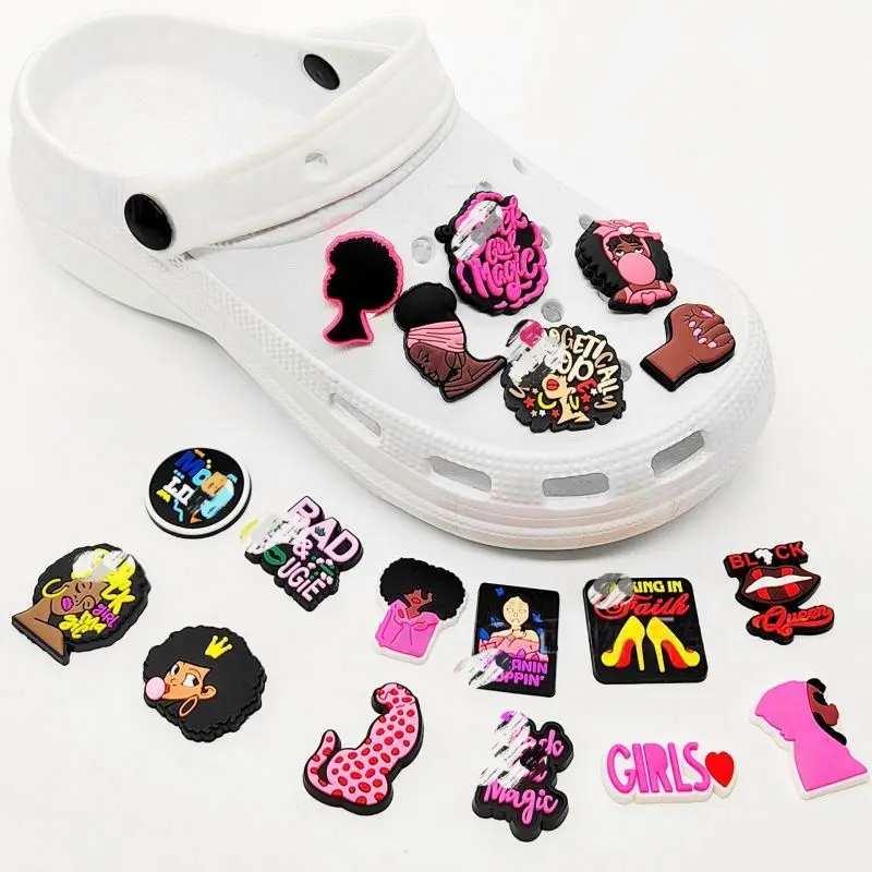 2024 Hot Sell black girl Soft PVC Pink series Accessories Shoe Decorations Charms Shoe charms For Adults magic party gift