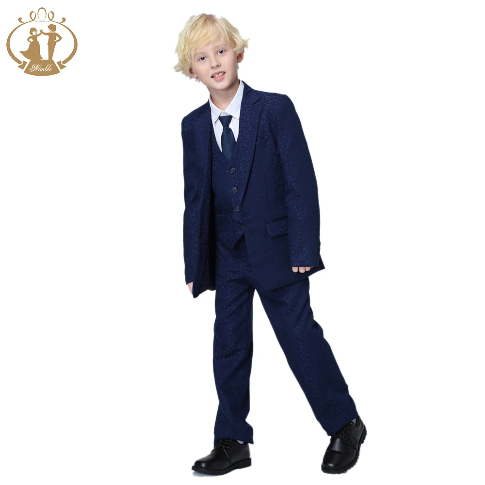 Nimble Dot Jacquard Boy Suit Set Wedding Piano Costumes Kid Suit Party suits for Boys Three Pieces