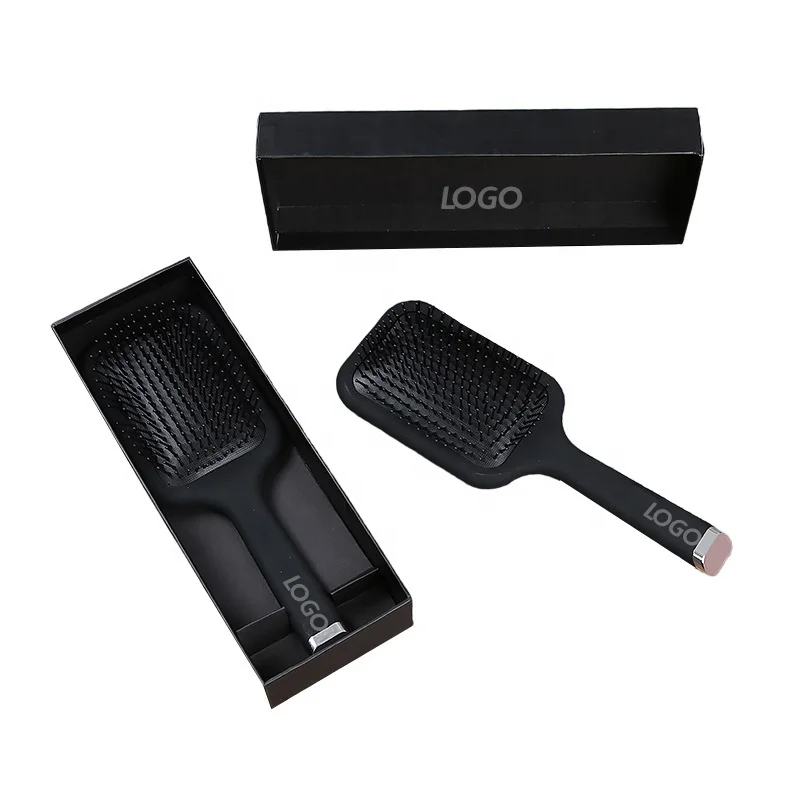 Fashionable Custom LOGO Black Paddle Detangling Hair Brush for For Women Men Salon