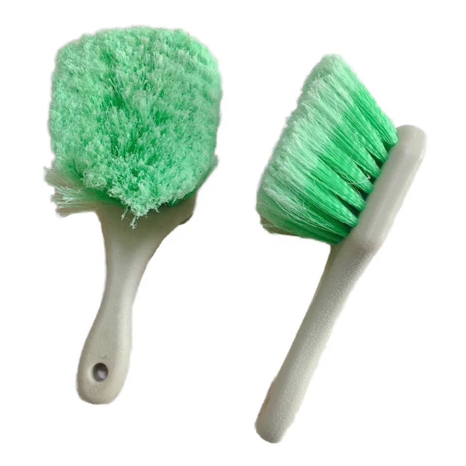 car vehicle green flagged soft plush bristle wheels dirty tires surface clean detailing brushes