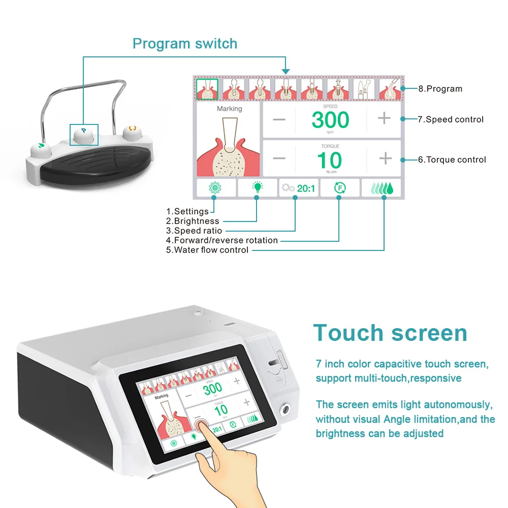 Factory Price Multi Function Dental LED 20:1 Fiber Optic Implant Motor System With Color Touch Screen