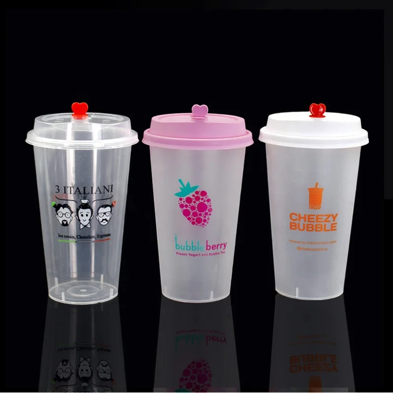 China Factory Custom plastic cup with lid  16 oz 24 oz Bubble Tea Cup disposable pp Coffee Juice Milk tea smoothie Boba cup