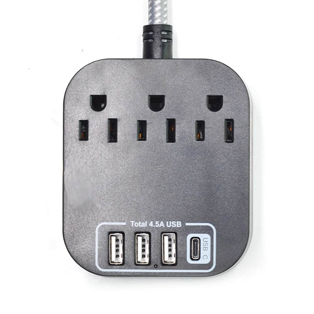 Американский стандартный удлинитель питания с USB C 3 выхода USB-порта 4 5 А плоская штепсельная зарядная станция для рабочего стола плетеным удлинителем 6