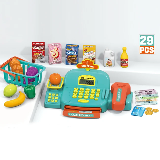 Mini plastic simulation store shopping set toys electric music lights small cash register toy