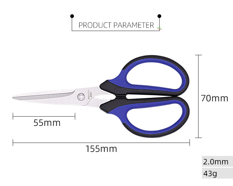 ZY-S0012 Wholesale Stainless Steel Household Scissors Students Stationery Scissors 6 Inch Rubber Plastic Office Scissors
