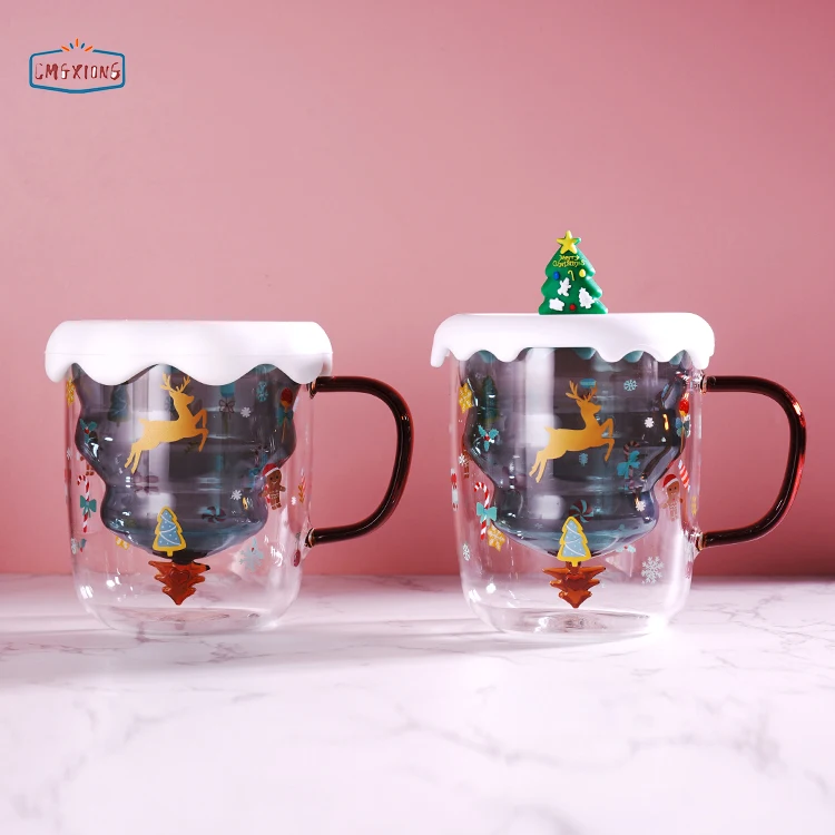 Fuguang Vintage Blank Mugs Printer Double Walled Glass Coffee Mug For Christmas