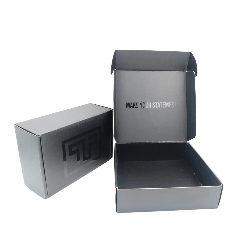 Wholesale latest custom logo highend bronzing black garment packaging corrugated box clothes packaging box shipping box