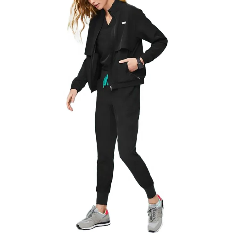 fashionable designs medical scrub long sleeves hospital uniform scrub with zipper scrub jacket set hospital