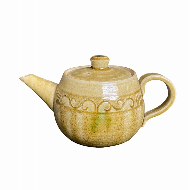 Бежевый ручной работы чайник для кофе Oribe-yaki роскошный японский