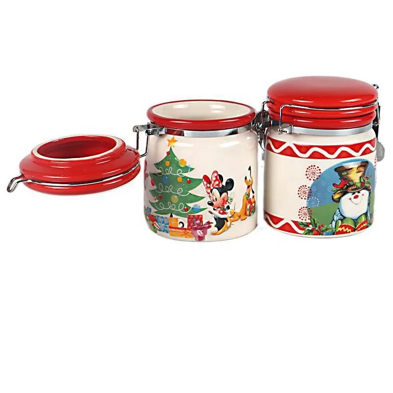 Ceramic Kitchen Canister Airtight Food Storage Ceramic Jar Portable Canister Metel seal Christmas series Decal Storage Container