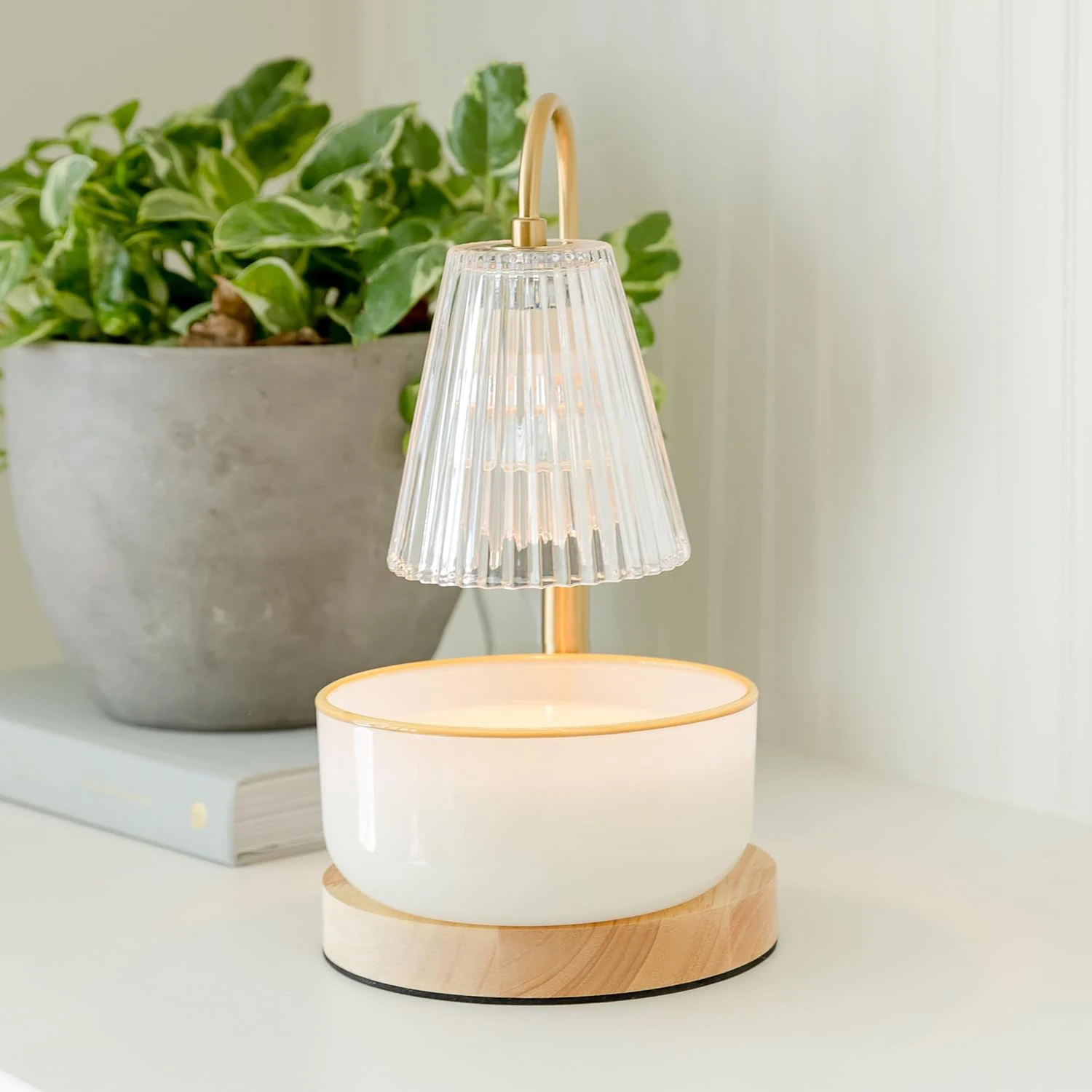 Class Glass Flameless Candle Warmer Lamp Electric Scented Jar Candles Dimmer Round Wood Table Lamp Adjustable Tart Melter  GU10