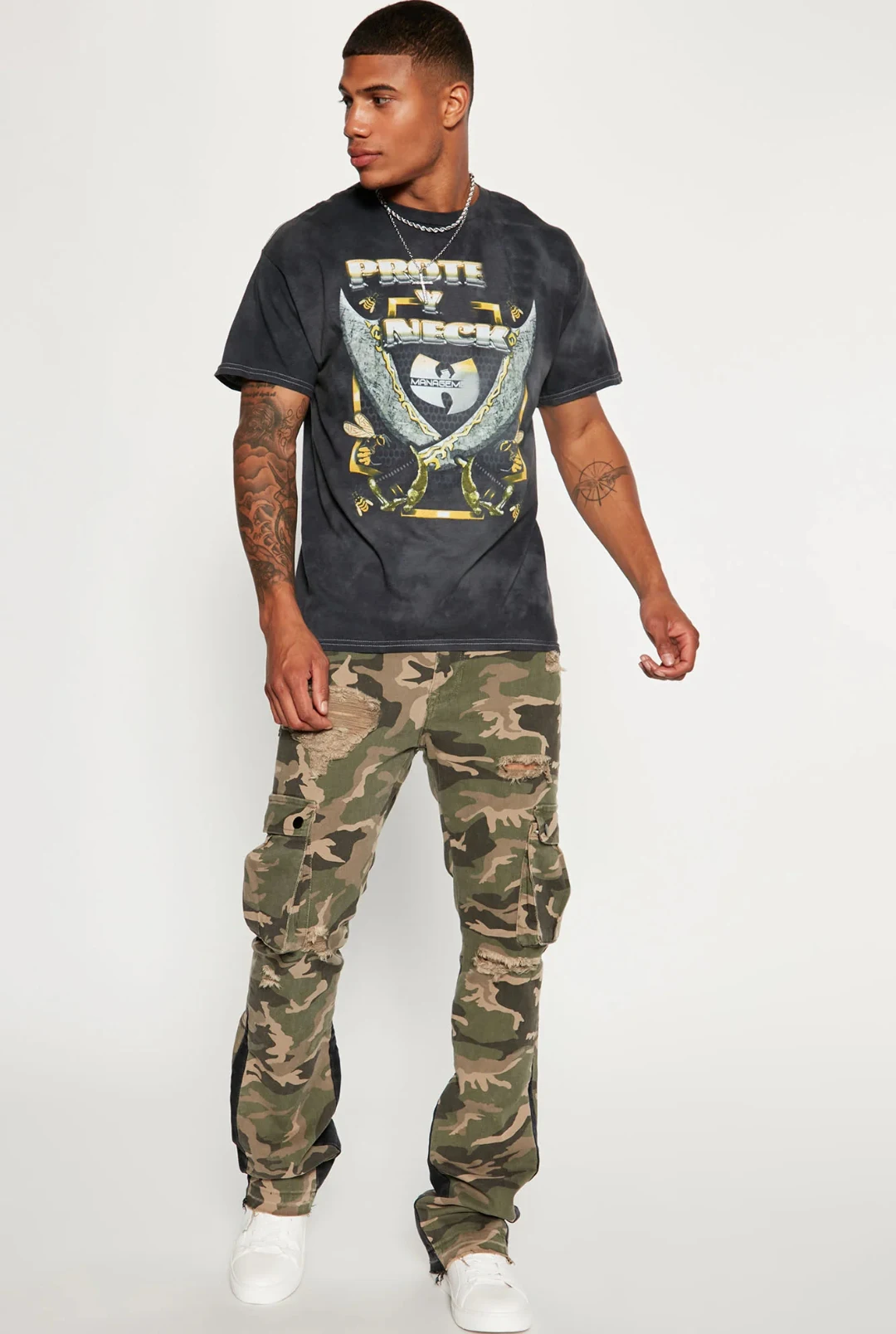 KY Distress Custom Camo Flare Pants Men Cargo Pants Manufacturer Patchwork Camouflage Pants for Men 8