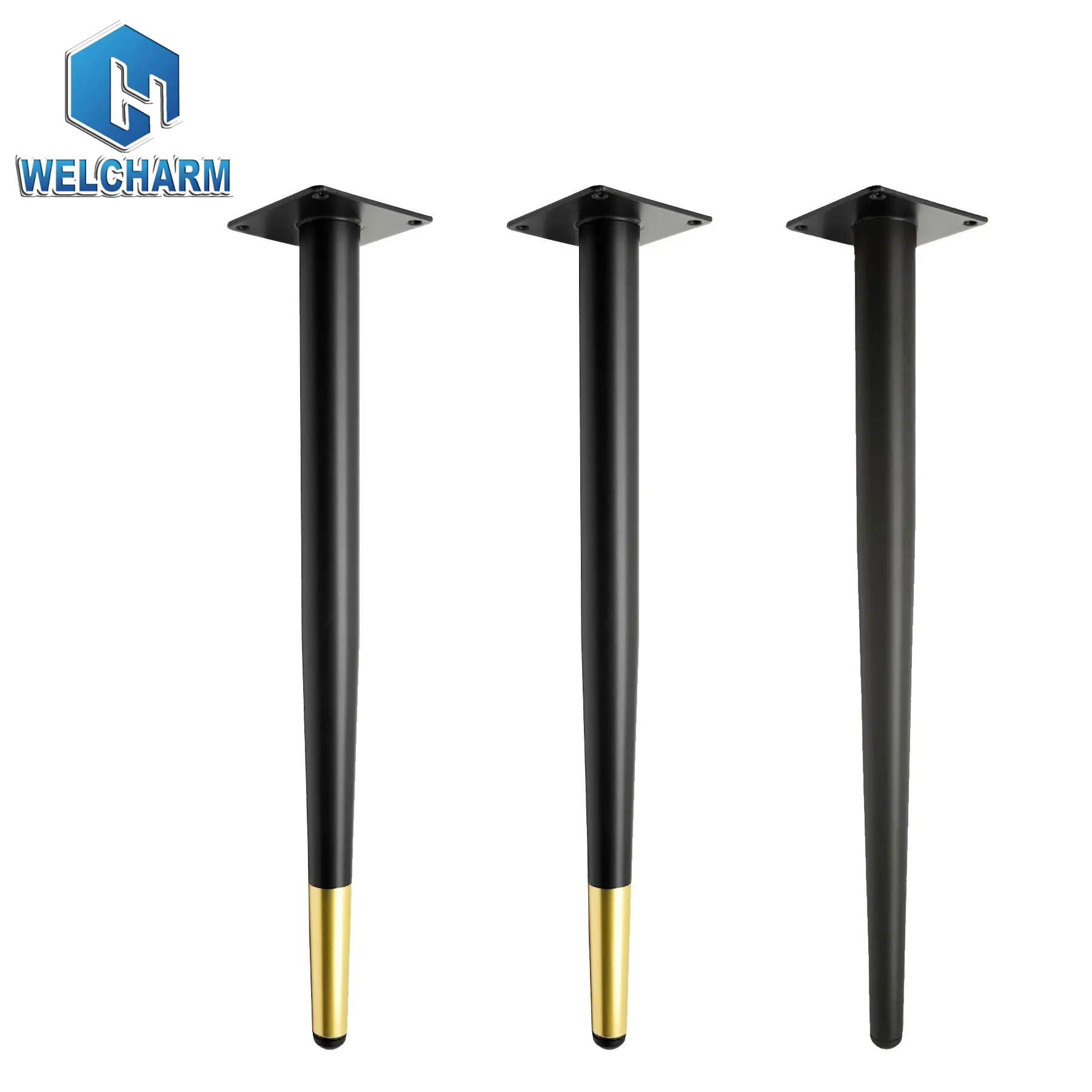 Factory Customized Tapered Gold Black Furniture Cone Chair Metal Tapered Cabinet Table Sofa Leg For Furniture