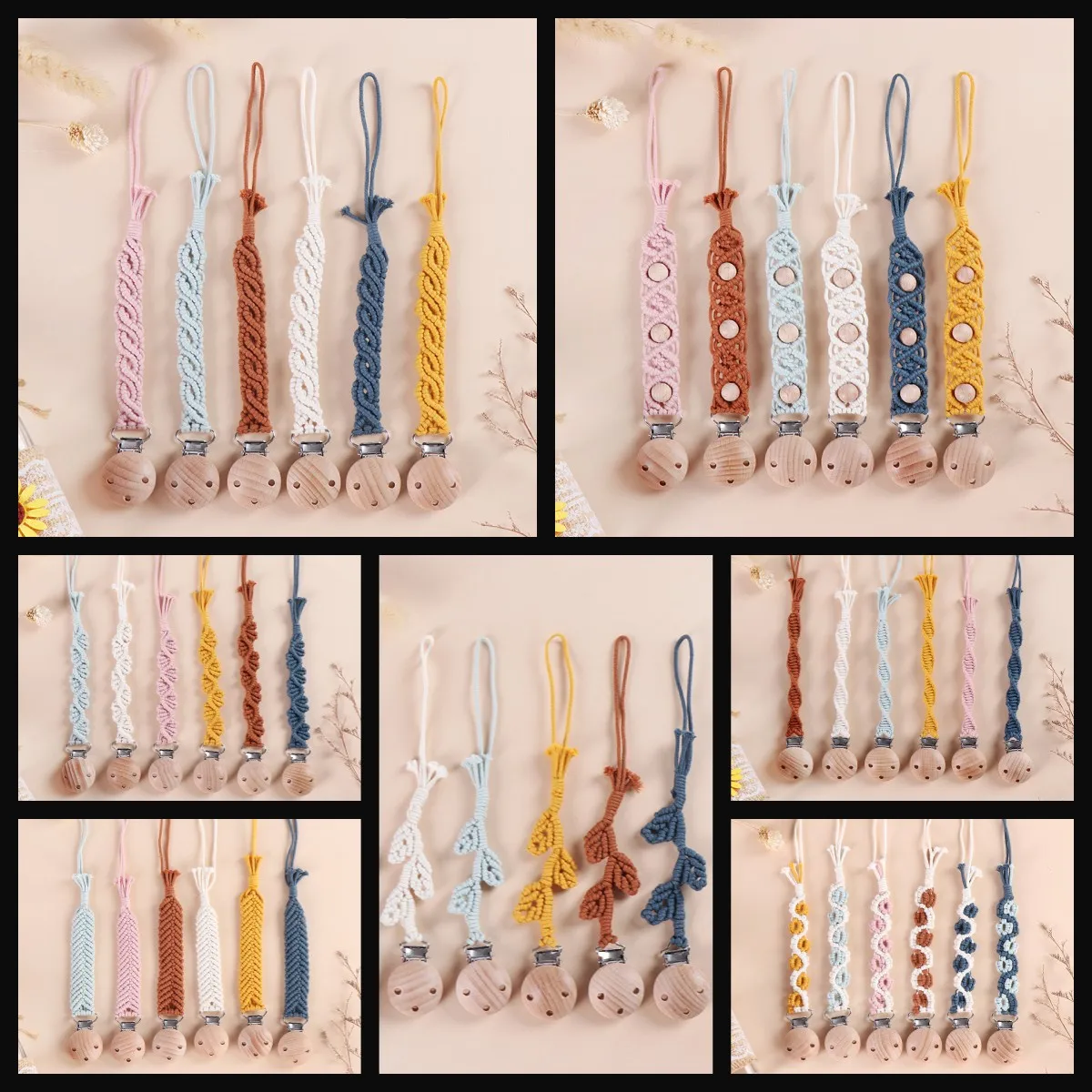 Macrame Baby Pacifier Clip Woven Cotton Rope Pacifier Chain Dummy Clip Nipple Holder Kids Teether Anti-drop