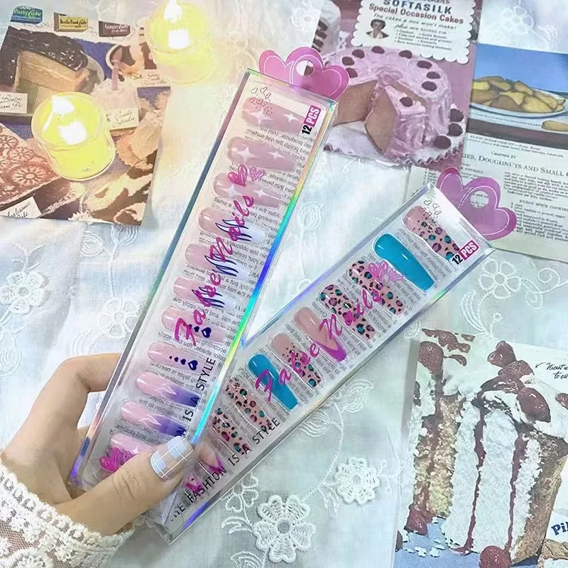 Press on Nails Long Acrylic False Nail Art Design Colorful High Quality Coffin Glossy Fake Nail for Women and Girls