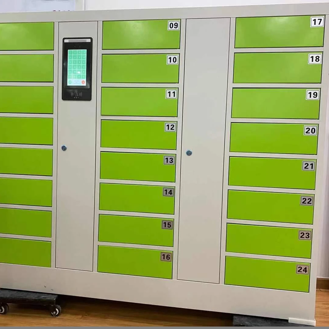 Electronic locker door charging station cabinet cart with wheel