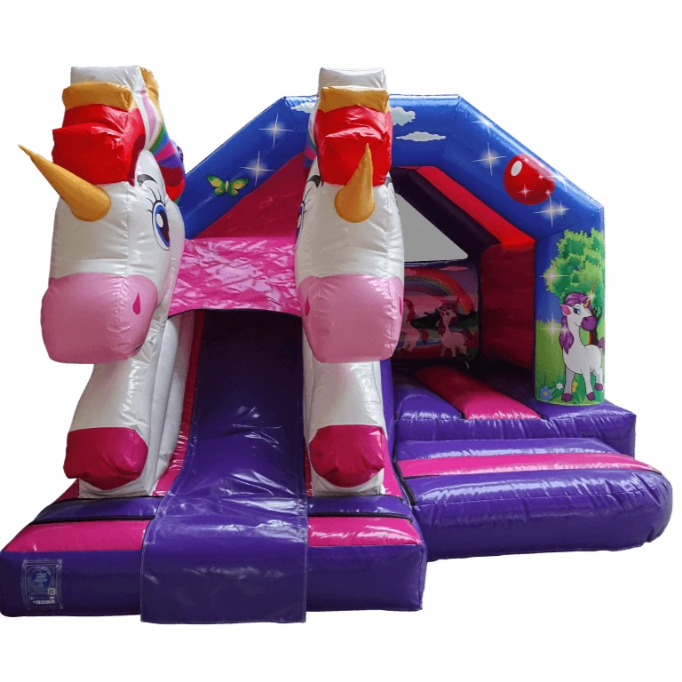 T2-4136 15x12ft 3D Twin Head Unicorn Front Slide Combi inflatable bouncer with slides  kids combo bounce combo jumping castle