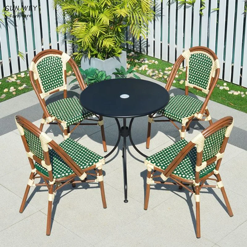 Outdoor Balcony Casual Rattan Bistro Chair Outdoor Backrest Rattan Designer Cafe Modern Simple Restaurant French Table And Chair