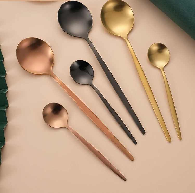 Luxury Flatware Portuguese Cutlery 4 Pcs Set Gold  Stainless Steel Matt Polish Plated Spoon Fork and Knife Silverware