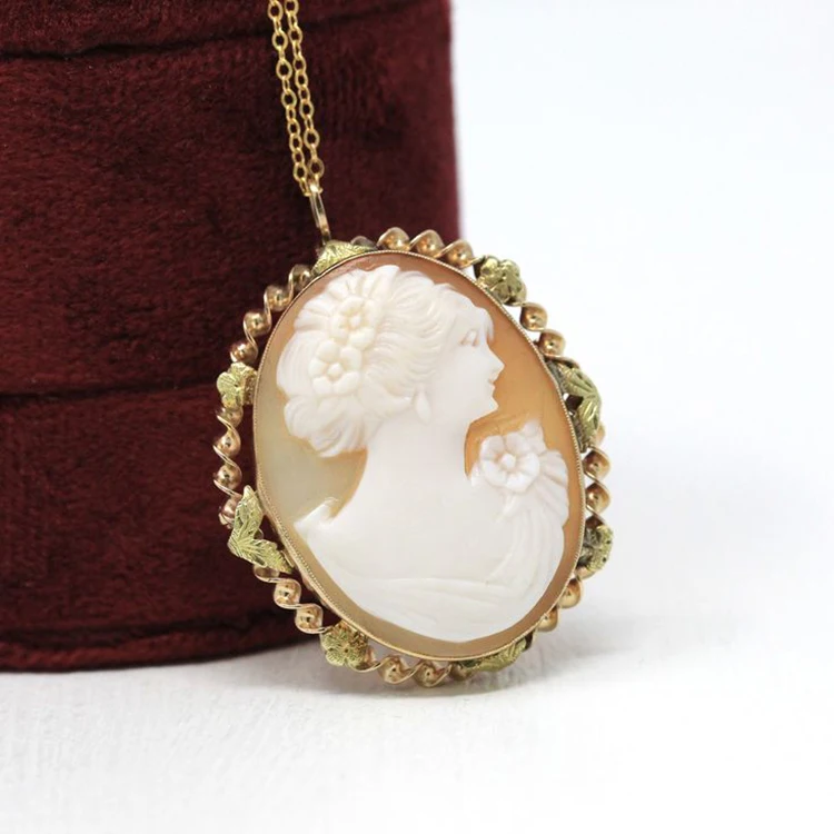 Vintage Style 14k Gold Platedoval Shape Resin Acrylic Embossed Beauty Head Small Cameo Pendants Necklace