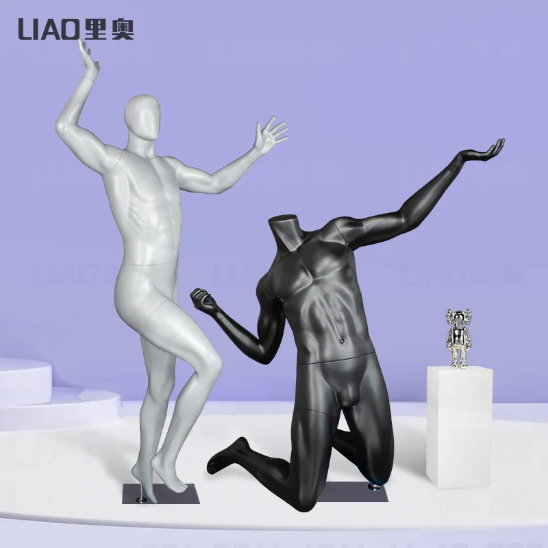 headless sports male mannequin used runs play ball games clothes dummy men black gray full body