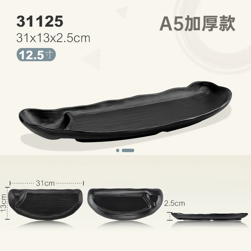 Commercial Plastic Self-Service Barbecue Plates Cold Dishes Black Food Grade Melamine Hot Pot Tableware Dishes For Restaurant