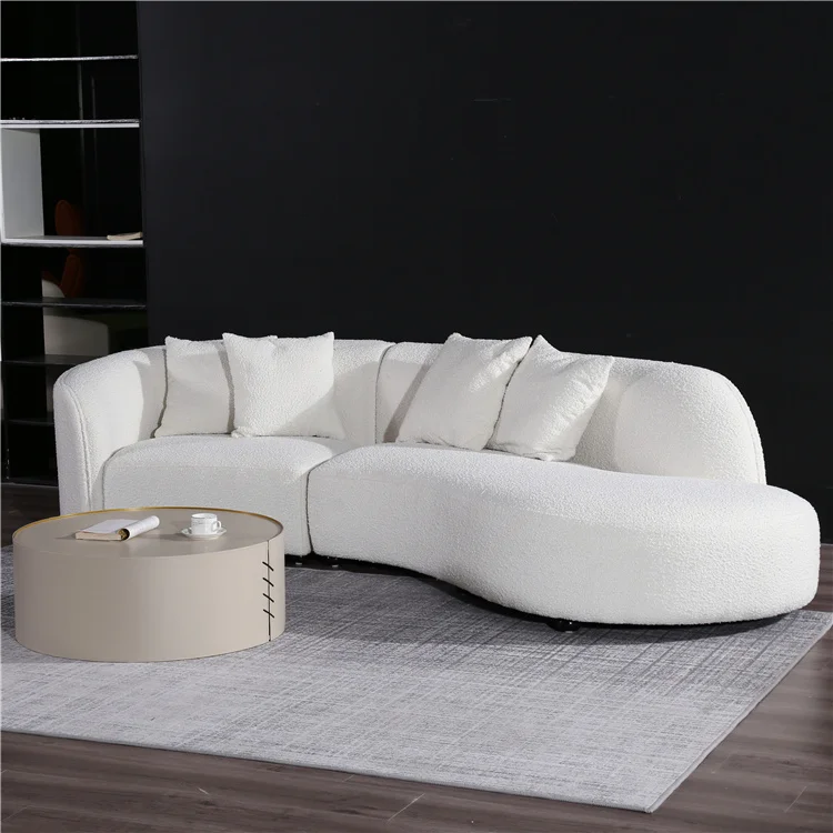 Nordic INS Popular Luxury Stylist Home Livingroom Furniture Cream White Stuffed Teddy Boucle Sofa Curved