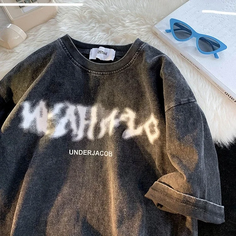 2024 Wholesale Premium Short Sleeve Heavy 100% Cotton T-shirt Custom Screen Print Acid Wash T Shirt