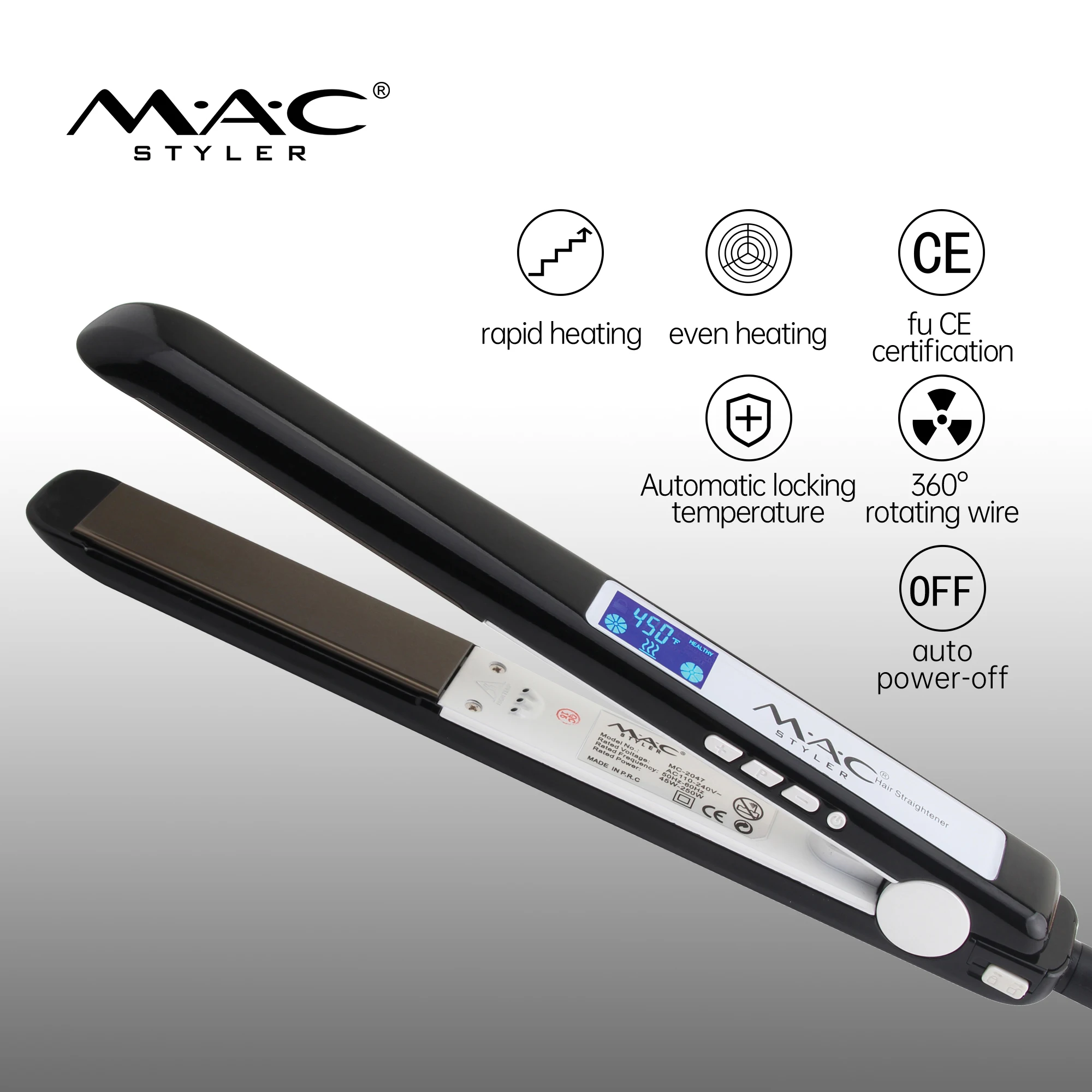 Amazing High-tech Salon Powerful LCD Display Digital Controls Titanium Flat Iron Grey Hair Straightener
