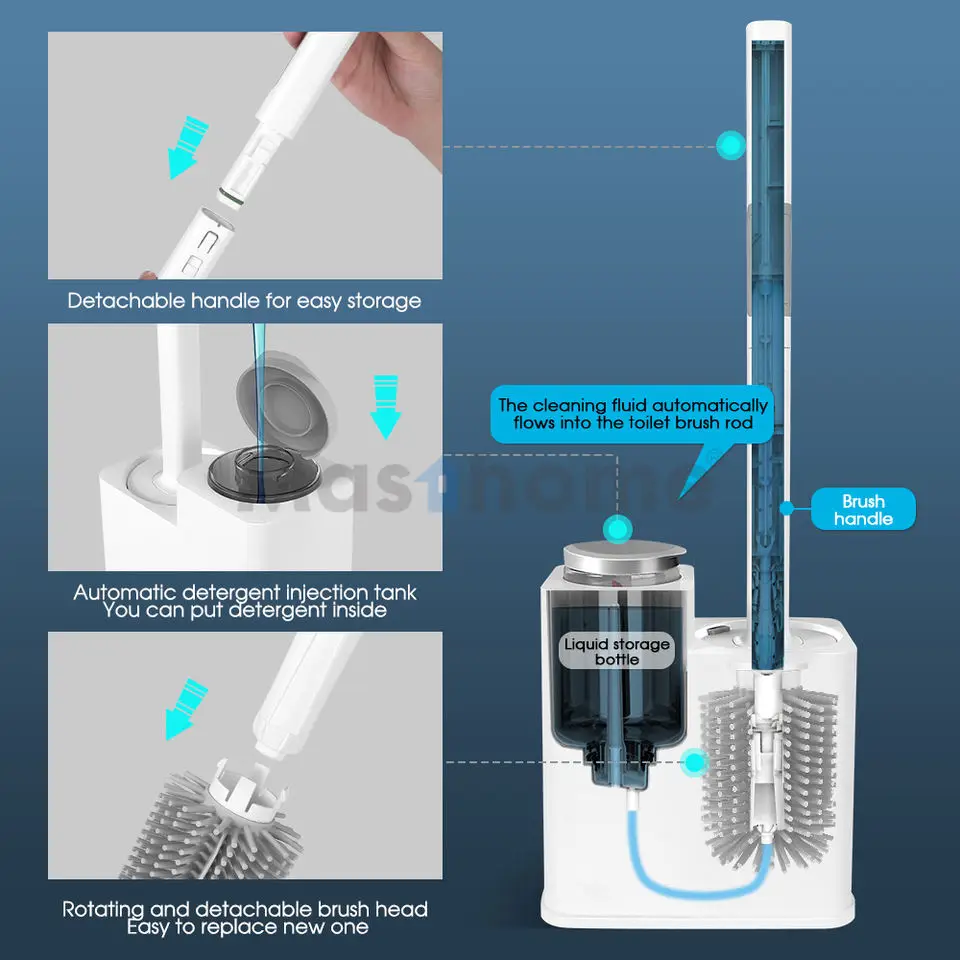 Masthome Custom Grey Disassembling Soft Tpr Bristles Soap Dispensing Toilet Brush (Tpr) Bathroom Cleaning Brush Toilet Brush