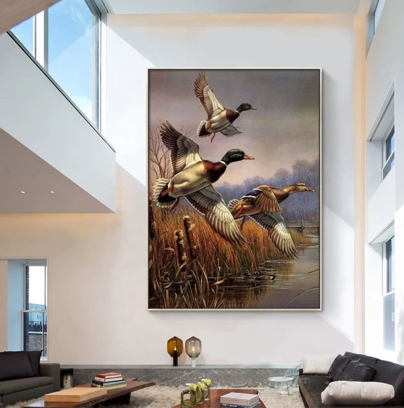Wall Art Realism Flower and Bird World Portrait Painting Wild Duck Pure Hand-painted Oil Painting with Frame