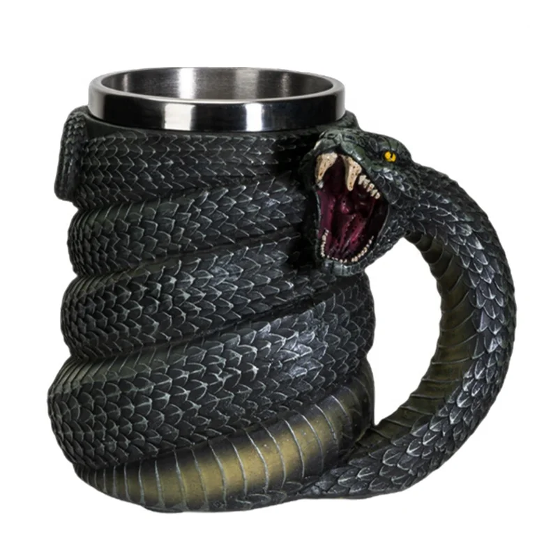 Custom Bar Home Decor Animal Coffee Cup Simulation resin green Anaconda stainless steel beer Mug