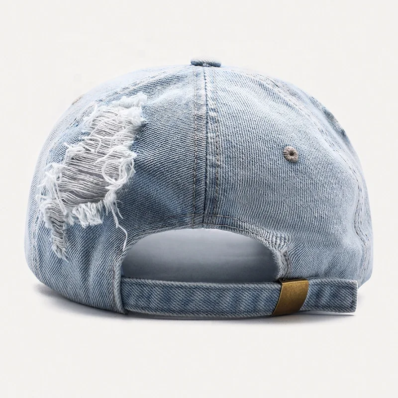 Wholesale Distressed Baseball Cap Custom Plain Blank Ripped Vintage Denim Dad Hats