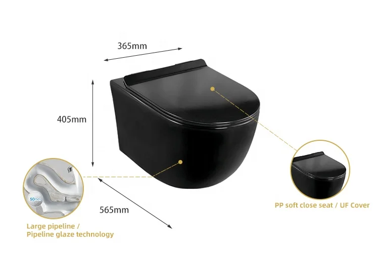 ZHONGYA Oem European sanitary ware black color wall mounted round toilet bowl rimless flushing system wall hung toilet