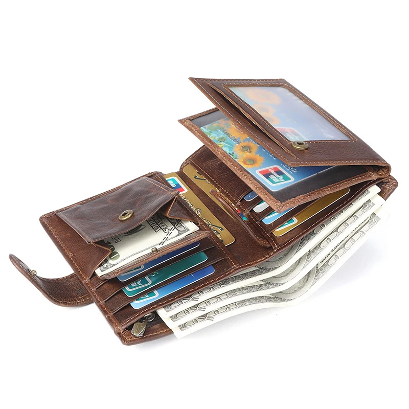 M2509 Custom Wholesale  Carteras De Hombre Leather Vintage Casual Rfid Coin Purse Card Money Clip Genuine Leather Wallet For Men