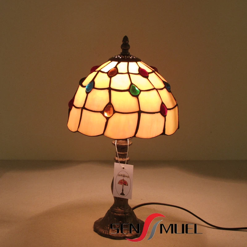 Simple 8 Inch Small Mini Hotel Glass Lighting LED Table Bedside Lamp with Resin Base