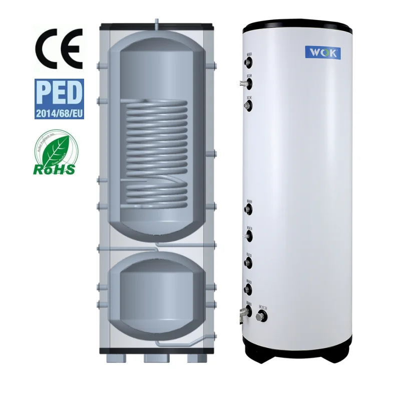 WOK Built-in 2 in 1 DHW hot Water Tank for House Heating StorageTank 50L+150L with heating Coil for heat pump system