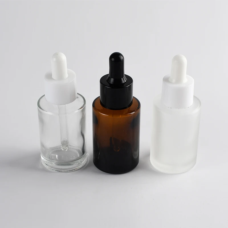 in stock 20ml 30ml 50ml 60ml 80ml 100ml Flat Shoulder Essential Oil Serum Frosted Clear Glass Dropper Bottle With Pipette