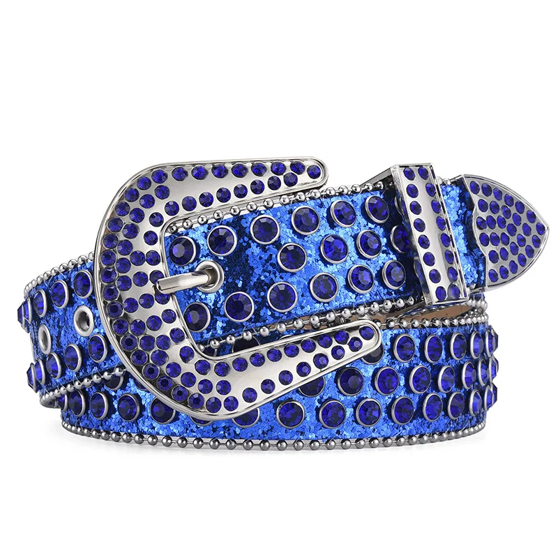 Bling Crystal Diamond Studded Leather Belt for Jean Pants