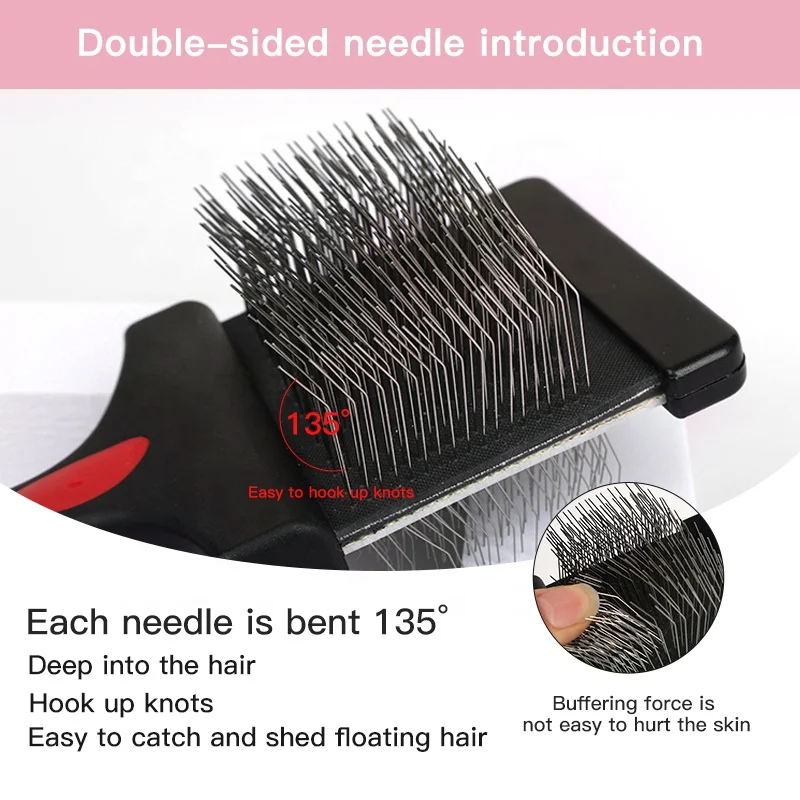 Factory Wholesale Custom Logo Plastic Handle Double Sided Cat Long Pin Brush Dog Pet Grooming Slicker Brush