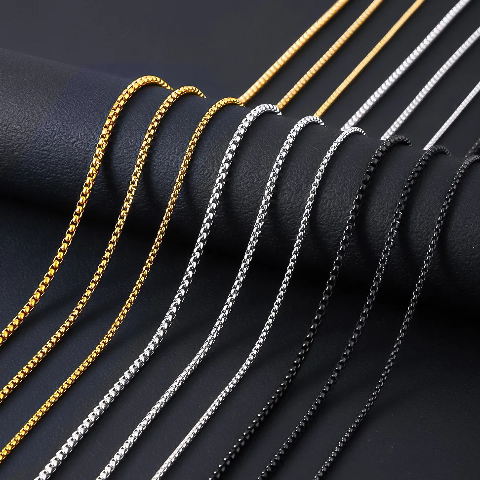 Luxury Custom Square Pearl Rolo Link Chain Silver Stainless Steel Gold Necklace