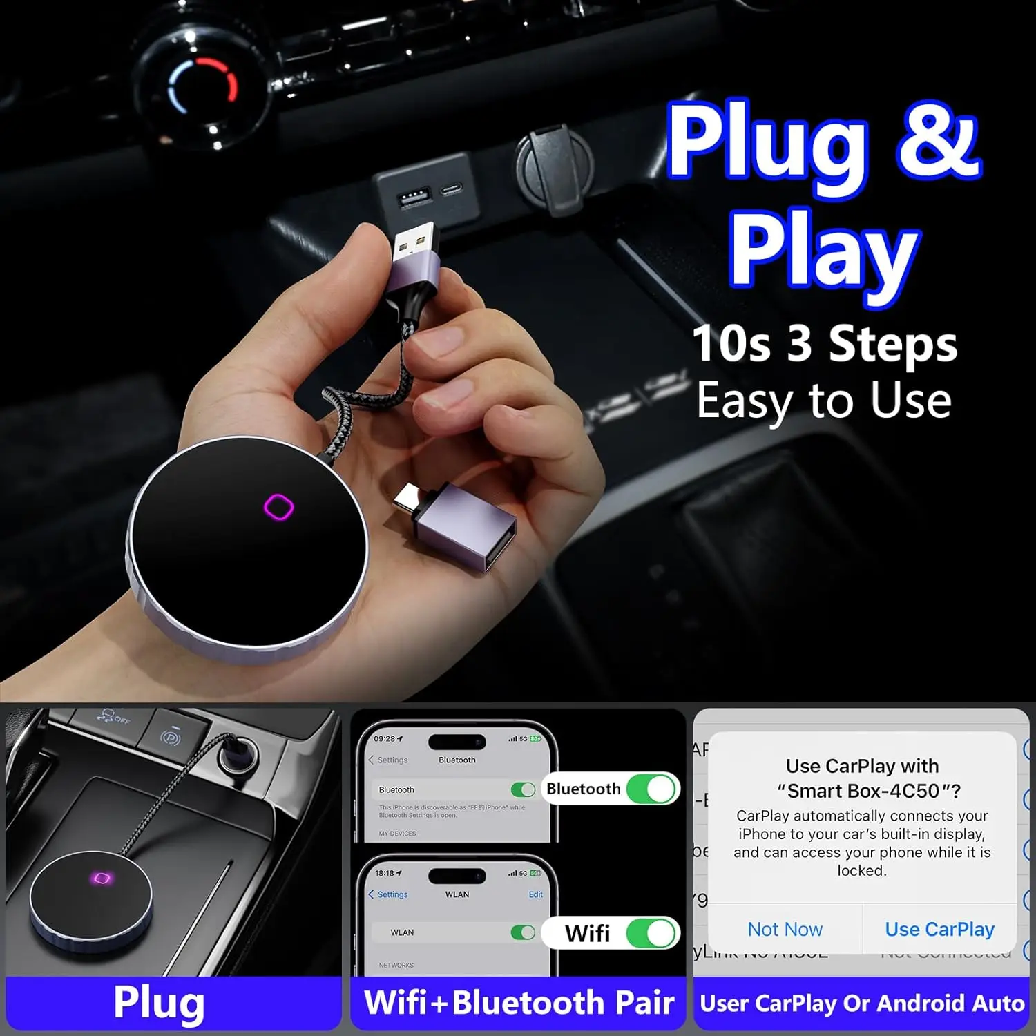 Android Auto Dongle 2-in-1 Wired CarPlay Wireless CarPlay Adapter Android Auto Wireless Adapter