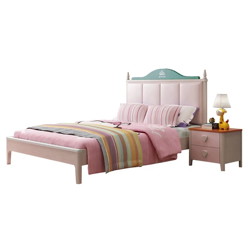 
Big Promotion Kids Bedroom Furniture Solid Wood leather pink Bed 