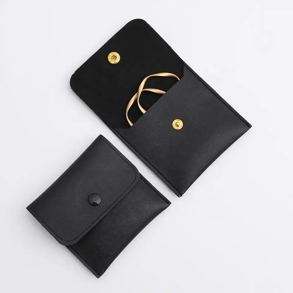 Custom MOQ 50PCS PU Jewelry Pouch Bag With Button Wholesale Jewelry Packaging Bags Jewelry Leather Pouches