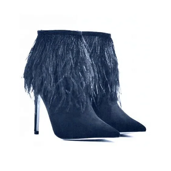 Anmairon on sale feather design women boots pointed toe high heel ankle boots